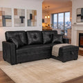 Eafurn Faux Leather Tufted Convertible Sleeper Sectional Sofa Bed, 3 Seater L by EAFURN