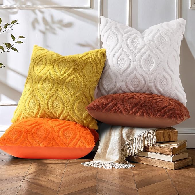 decorUhome Throw Pillow Covers 20x20 Inch Set of 2, Soft Plush Faux Wool Cream - Image 7
