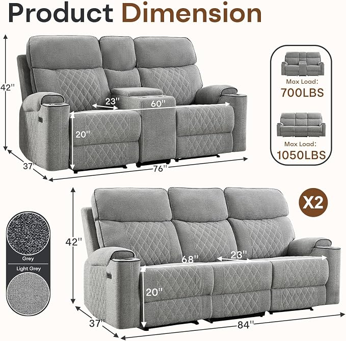 HAOMARKETS 3-Piece Power Recliner Sofa Set - Image 2