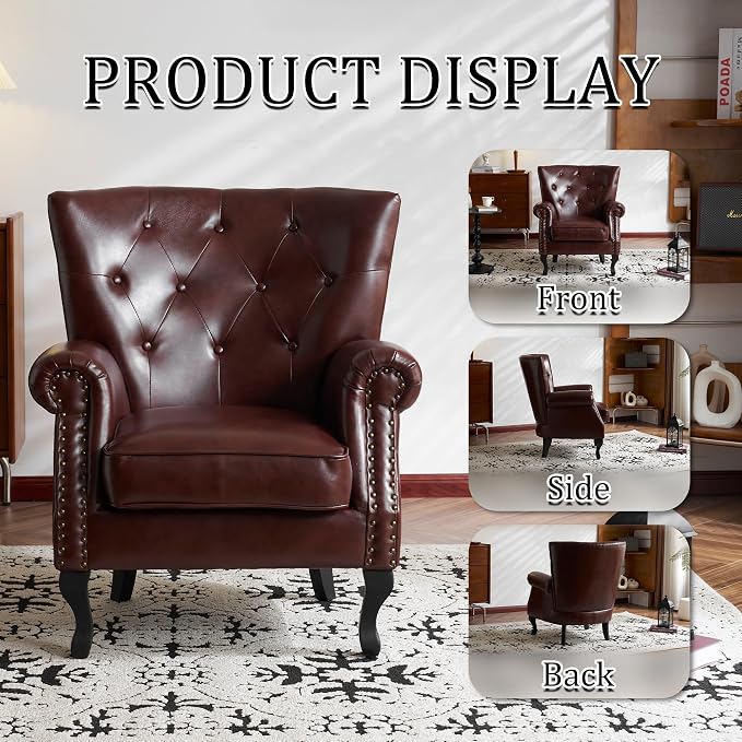 Modern Faux Leather Accent Chair, Upholstered Mid-Century Armchair - Image 9