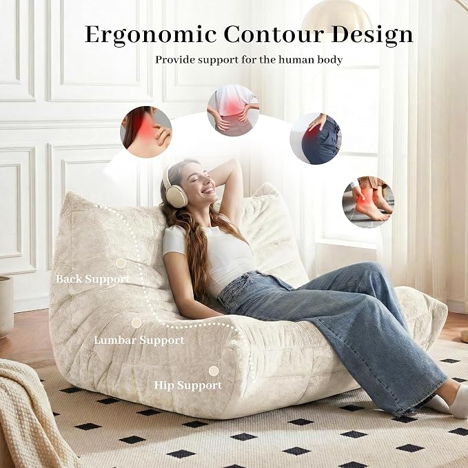 Bean Bag Chair, 2 Seater Lazy Bean Bag Sofa Memory Foam Couch, Giant Bean Bag - Image 7