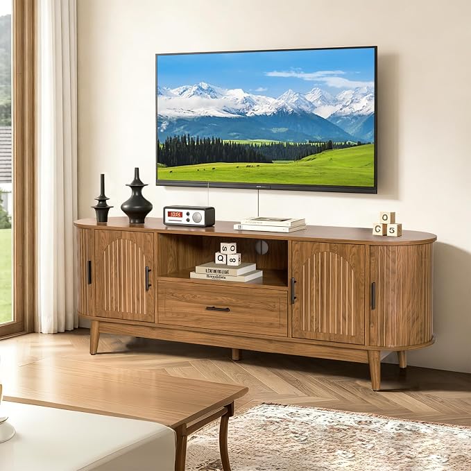 Mxtxmy 63" Fluted TV Stand for Tvs up to 70", Mid-Century Modern Entertainment - Image 4