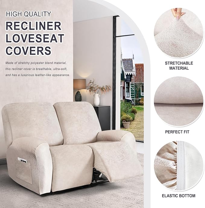 ANARACHON Leather Look Loveseat Recliner Cover, 6-Pieces Stretch Dual Recliner - Image 4