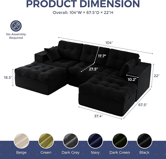 MAXYOYO 104" U Shaped Modular Sectional Sofa - Image 2