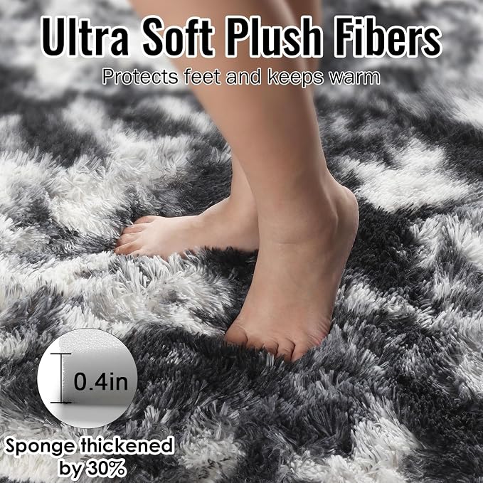 PAGISOFE Black White Grey Rugs for Living Room 5x8, Shag Fuzzy Fluffy - Image 2