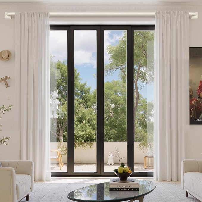 Beige White Curtain Rods for Windows 66-120Inch Heavy Duty French Return Rod - Image 2
