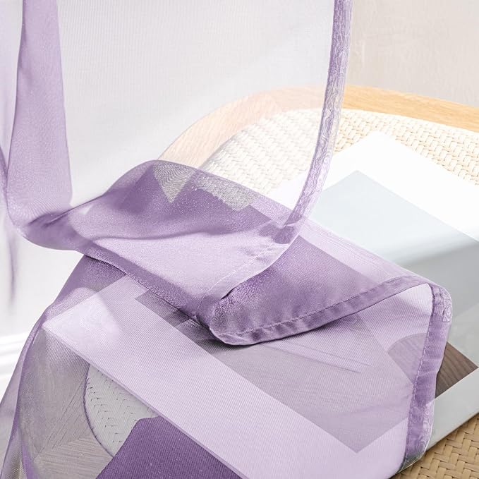 MIULEE Light Purple Sheer Curtains 84 Inches Long, 4 Panels Set, Lavender Light - Image 6