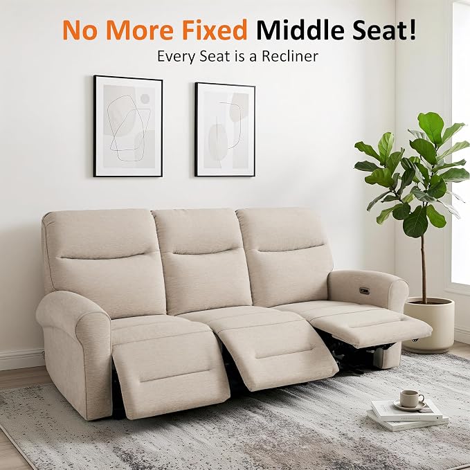 MCombo 87.8" Wall Hugger Power Reclining Sofa, 3-Seat Triple Recliner Couch - Image 6