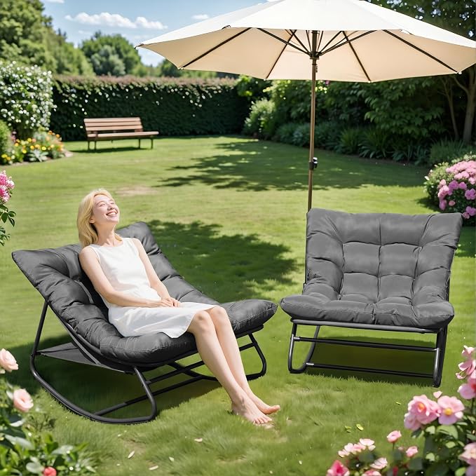 NOBLEMOOD Oversized Rocking Chairs Set of 2, Outdoor & Indoor Papasan Rocking - Image 7