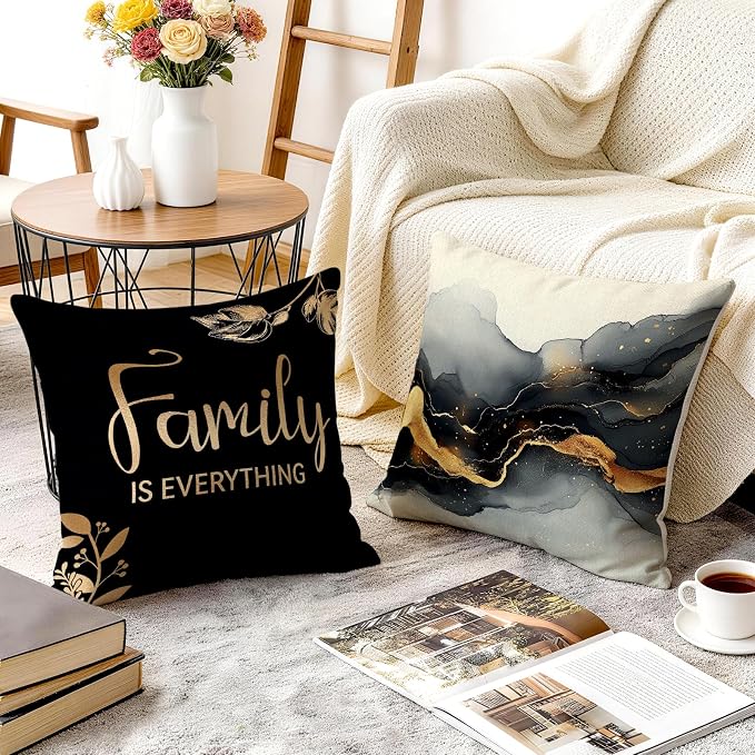 OBSEDE Black Gold Marble Sweet Home Decorative Throw Pillow Covers 18 × 18 in - Image 6