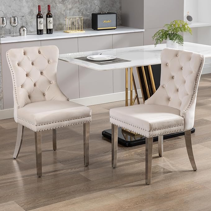 KCC Velvet Dining Chairs Set of 2, Upholstered High-end Tufted Dining Room Chair by KCC