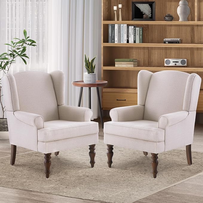 HUIMO Living Room Chair Upholstered High Back Armchair Retro Printed Wingback - Image 9