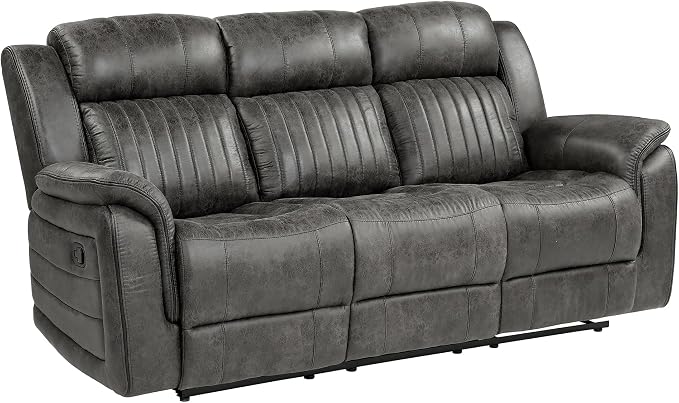 Lexicon 83.5" W Manual Double Reclining Sofa, Polished Microfiber Recliner Sofa - Image 7