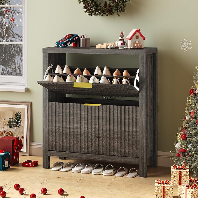 YOMILUVE Shoe Cabinet Storage for Entryway, Fluted Shoe Cabinet - Image 9