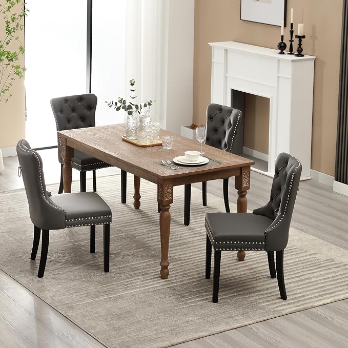 KCC Faux Leather Dining Chairs Set of 4, Upholstered High-end Tufted Dining - Image 2