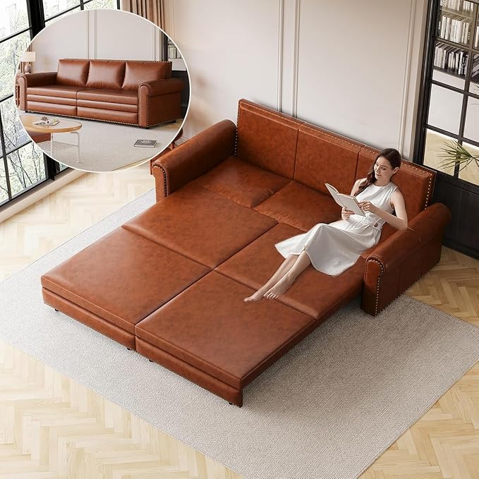 Faux Leather Sleeper Sofa Couch by LITVZ
