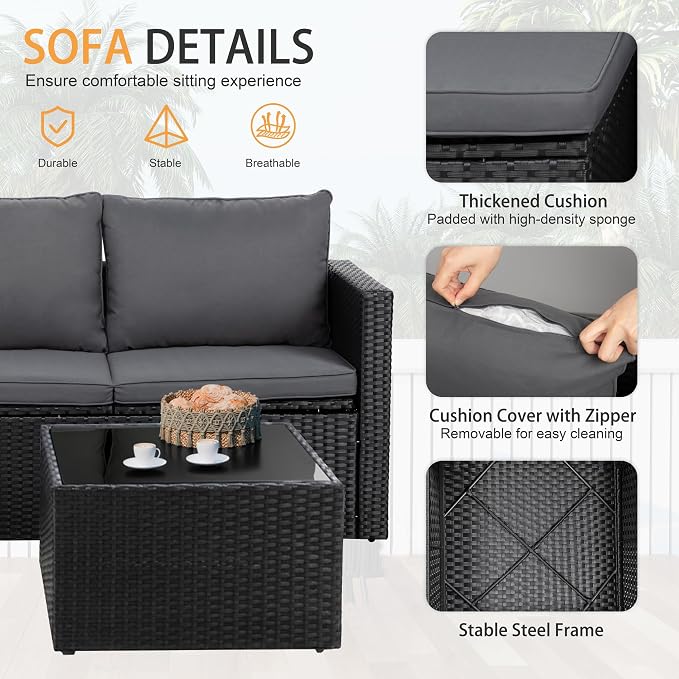 Shintenchi 4 Pieces Patio Furniture Sets, Outdoor Sofa Patio Sectional Sets All - Image 6