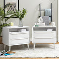 HULALA HOME End Table with Charging Station, Mid-Century Modern 2 Drawer and by HULALAHOME