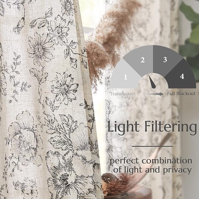 jinchan Linen Floral Curtains 84 Inch Length - Image 6