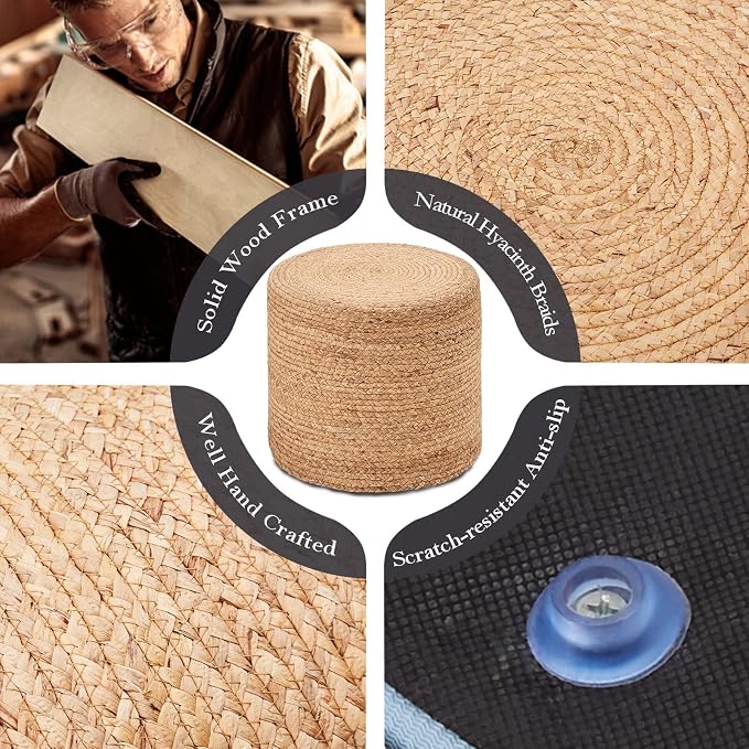 Wimarsbon 18'' Pouf Ottoman, Natural Braided Poof, Round Poufs, Rustic - Image 5