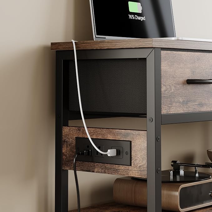 Lulive Entryway Table with Power Outlets, Console Table with 3 Fabric Drawers - Image 5