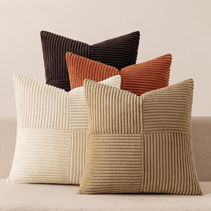 MIULEE Brown Beige Throw Pillow Covers 16x16 Inch Set of 4 Boho Farmhouse by MIULEE