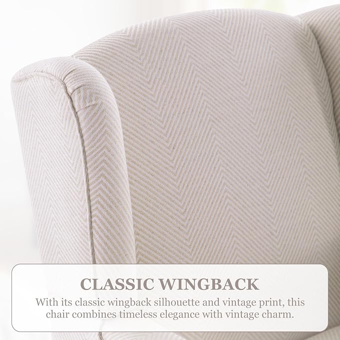 HUIMO Living Room Chair Upholstered High Back Armchair Retro Printed Wingback - Image 7