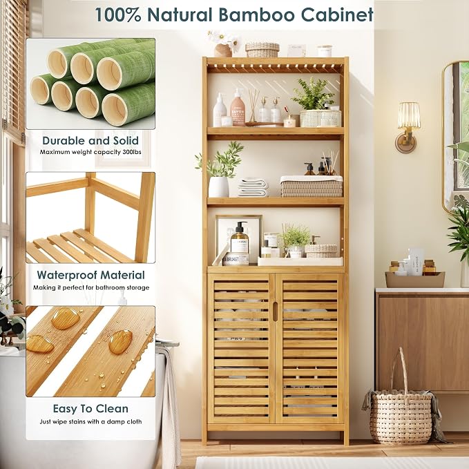 HIFIT 2 Set Tall Shelf Unit Bamboo Storage Cabinet - Image 6