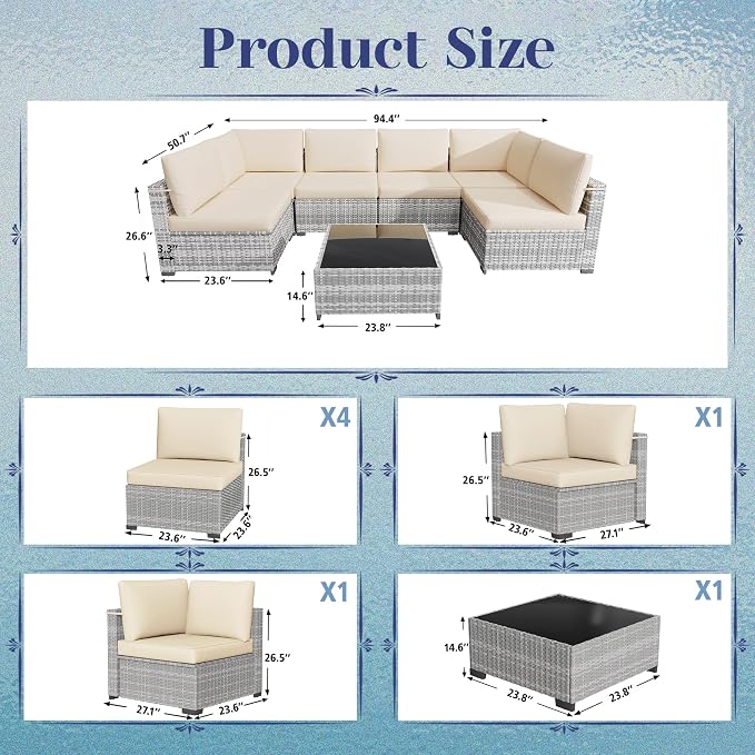 KIGOTY 7-Piece Patio Furniture Set, All-Weather PE Rattan Outdoor Sectional Sofa - Image 3
