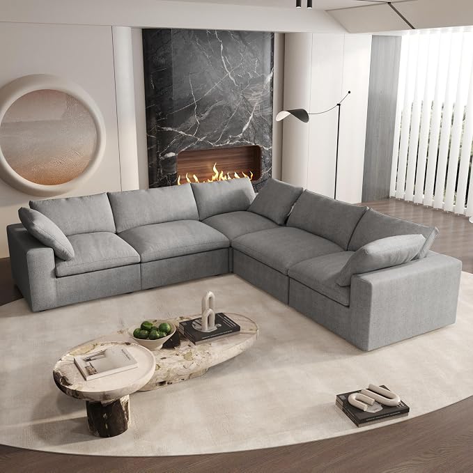 Cloud Couch Modular Sectional Sofa, 5 Seater Minimalist Deep Couches, Sofa by SofaFurniture