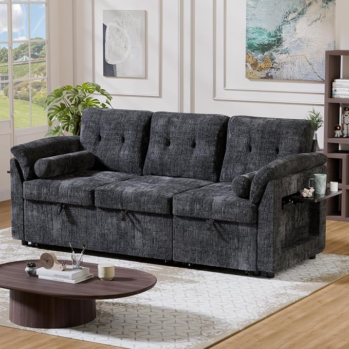 Convertible Sleeper Sofa Bed, 63 Inch Chenille Pull Out Couch - Image 8