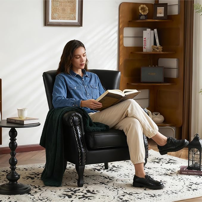Modern Faux Leather Accent Chair, Upholstered Mid-Century Armchair - Image 4