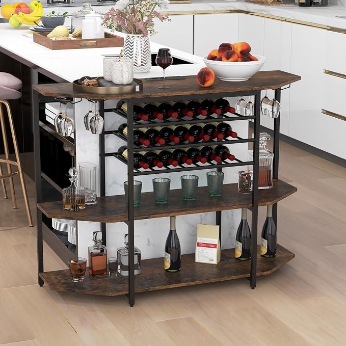 COSTWAY Wine Bar Cabinet, 3-Tier Liquor Cabinet - Image 8
