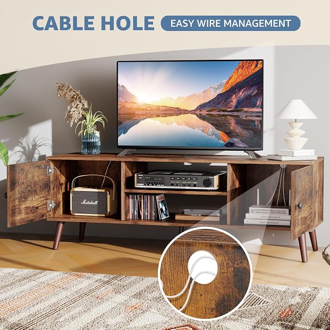 Sweetcrispy TV Stand for 55 60 inch TV, Modern Mid Century Entertainment Center - Image 6