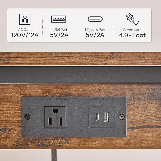 HOOBRO C-Shaped End Table with Charging Station, Adjustable Height Sofa Tray - Image 4