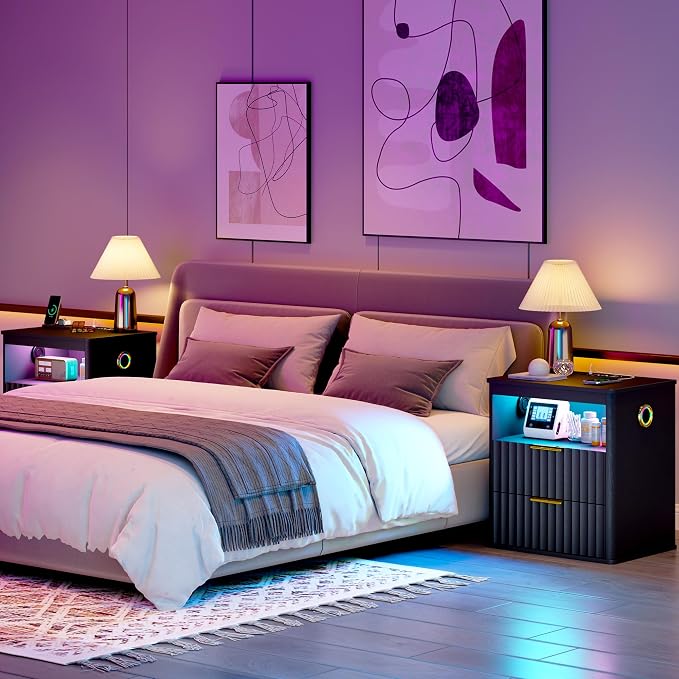 WOOVIVS Modern NightStand with Smart Human Sensor Lights, Bedside Table - Image 6