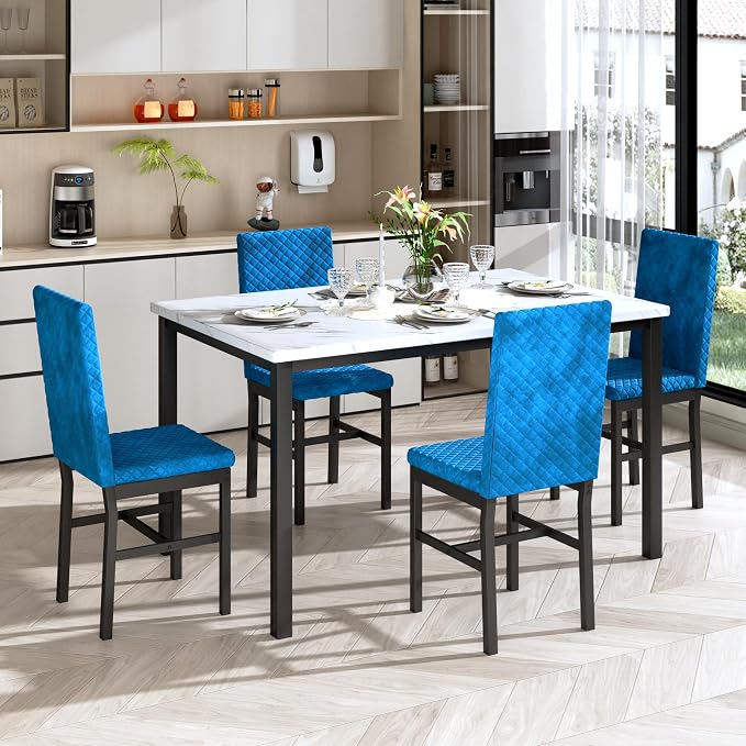 Recaceik Dining Table Set for 4, Modern 5 Piece Dining Table Set Faux Marble - Image 4