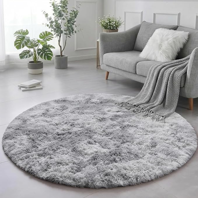 Amdrebio Tie-Dyed Light Grey Round Rugs - Image 4