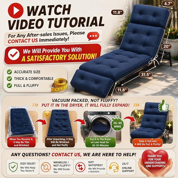 Chaise Lounge Cushion Outdoor, Waterproof Thick Patio Lounge Chair Cushion - Image 3