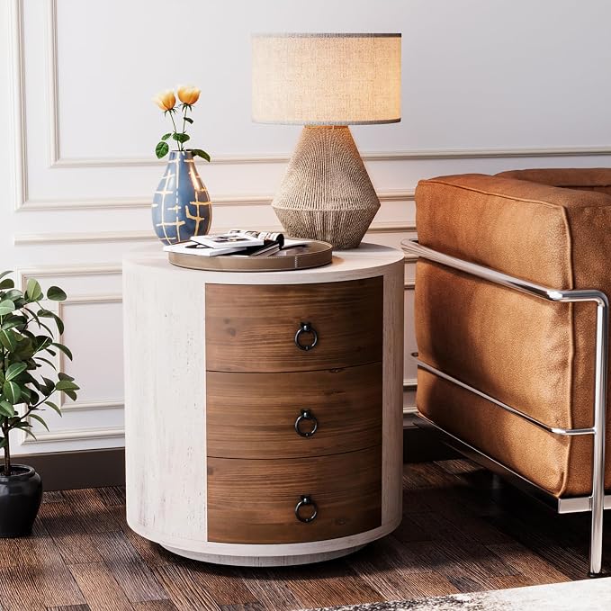 SUNBURY Round Night Stand Set of 2, Farmhouse Bedside Table, Farmhouse End Table - Image 4