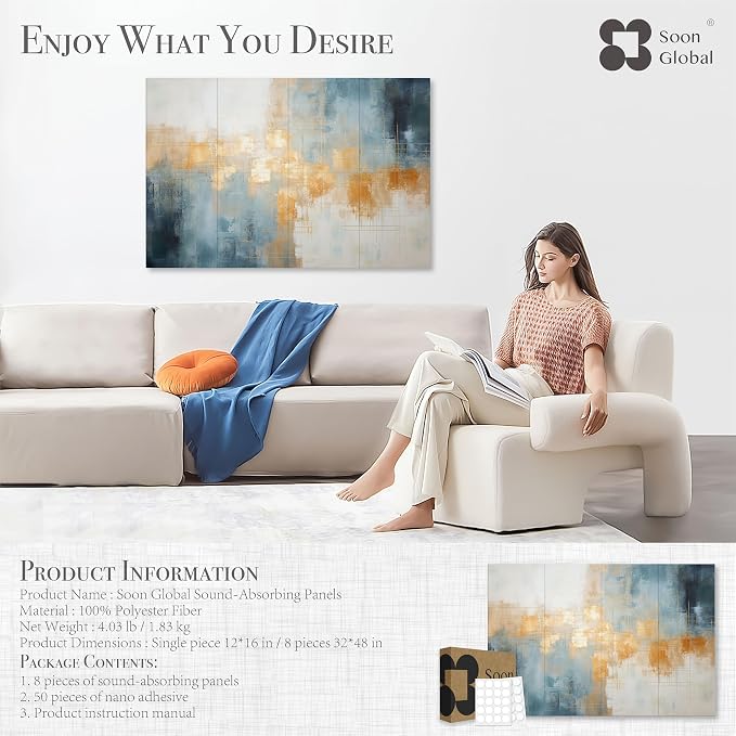 Soon Global 8-Pack Acoustical Wall Panels, 48 X 32 Inches Art Acoustic Panels - Image 4