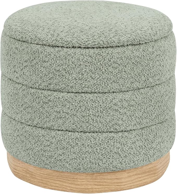 Round Storage Ottoman with Reversible Tray Lid, Folding Chenille Fabric by ZOLANOful