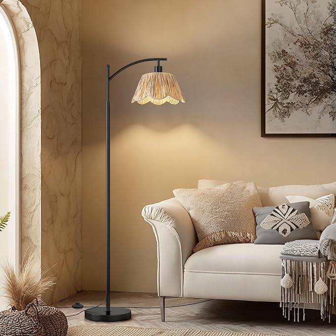 Oneach Boho Rattan Floor Lamp for Living Room, Farmhouse Standing Lamp - Image 4