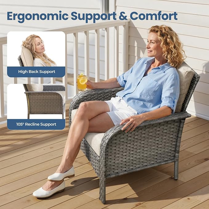 Weaxty Wicker Patio Furniture Set High Back Loveseat Sofa Couch Armchair Coffee - Image 3