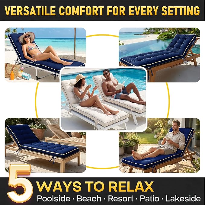 2 Pack 80x26 Inch Folding Chaise Lounge Cushion Quick Dry - Image 6