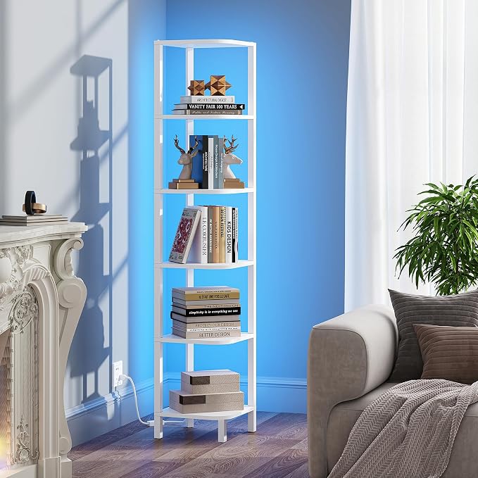 TUTOTAK Corner Shelf with LED Light, 6-Tier Corner Bookshelf - Image 7