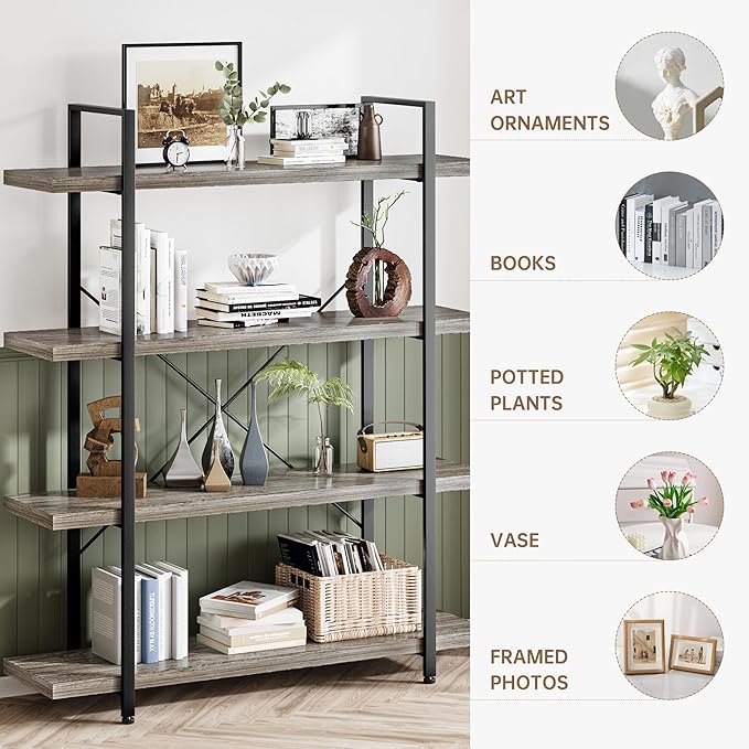 OtterOasis Bookshelf Set of 2, Heavy Duty 4-Tier Industrial Bookcase, 120lbs - Image 3