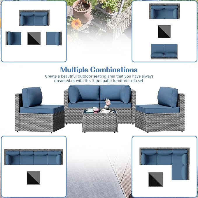 5 Piece Outdoor Patio Furniture Set, All Weather Conversation Set - Image 3