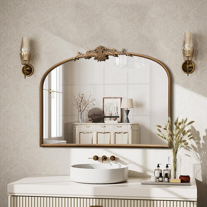 Besdomus Vintage Arched Gold Mirror: 32"x24" French Large Gold Vintage Wall - Image 3