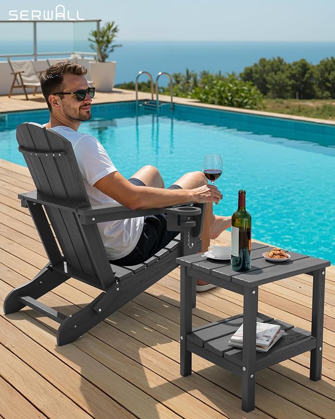 SERWALL 2-Tier HDPE Outdoor Side Table, Weatherproof Rectangular Adirondack - Image 2